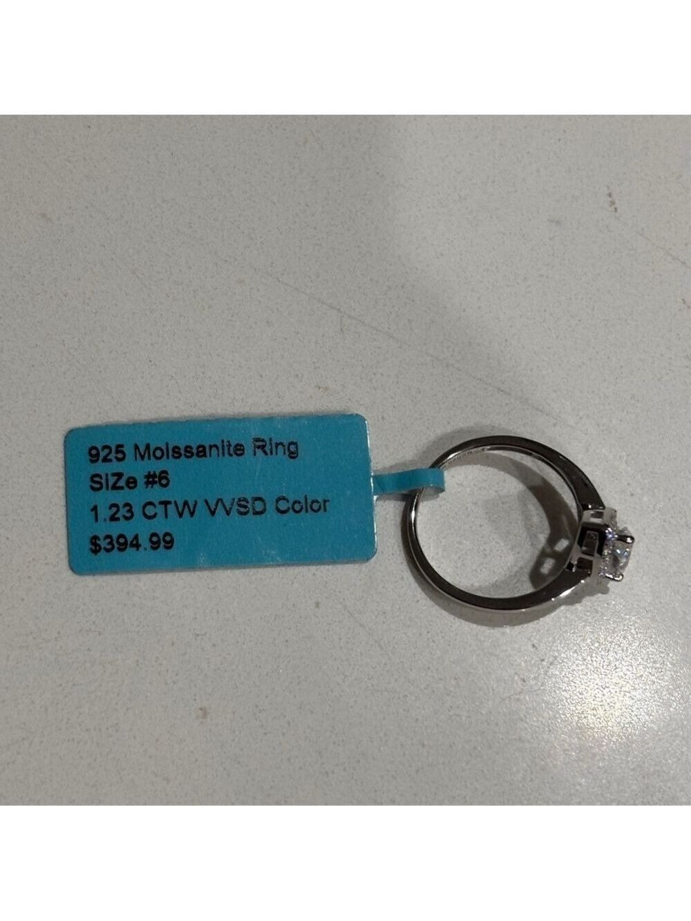 Moissanite 1.23 CTV Teardrop Ring over Sterling Silver 925 size 6 - Picture 3 of 8